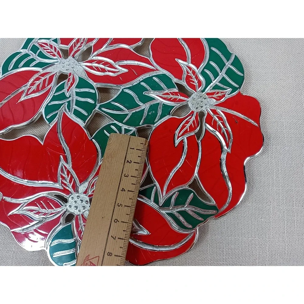 Vintage Wm A Rogers Poinsettia Trivet Silverplate & Enamel 1986 Christmas Trivet